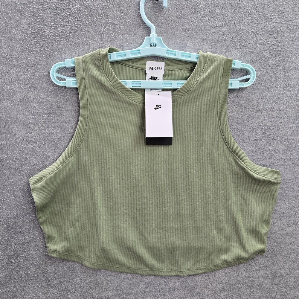 Nike Women Tank Top XL Green Activewear Logo Lifestyle Ribbed Crew Neck NWT